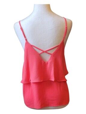 NWT Eclipse Women’s Coral Pink Spaghetti Strap Layered Tank Top